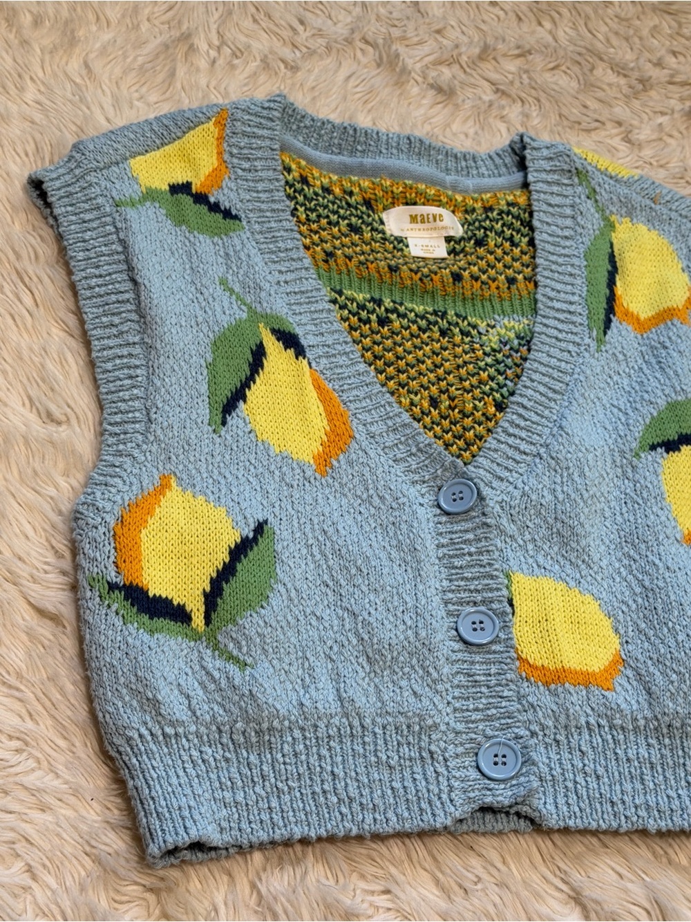 NWT Anthropologie Maeve Melanie Shrunken Lemon Cardigan Sweater - Size XS - Picture 4 of 8